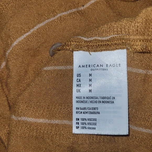 American Eagle Long Sleeve Shirt in Yellow with White Stripes M - Picture 7 of 7